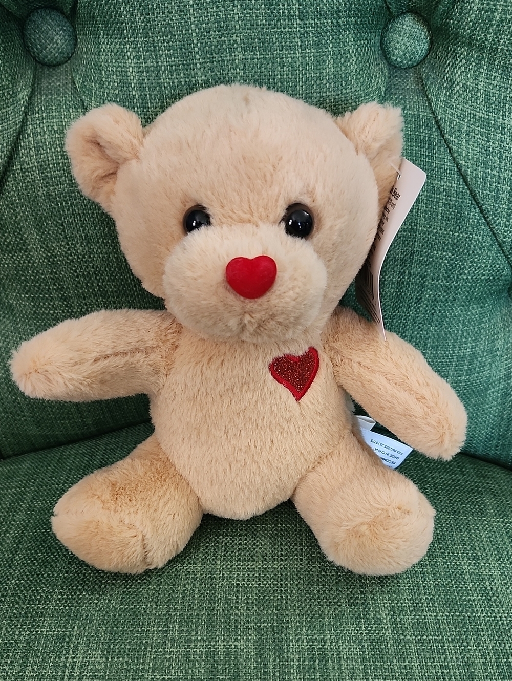 Plush Heart Nose Teddy Bear - Cream with Red Heart